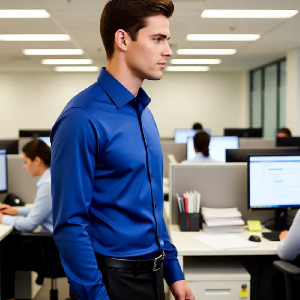George - Men’s Blue Long-Sleeve Dress Shirt | Professional Classic Fit Workwear - Picture 3 of 4